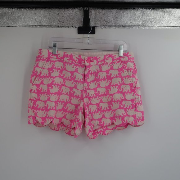 Lilly Pulitzer Pink White Elephant Scalloped Shorts Size 10 - Picture 5 of 9